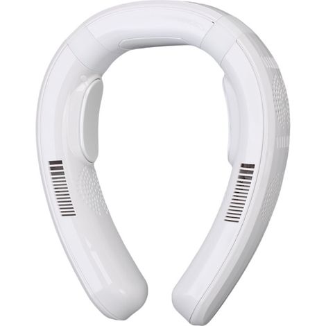 Ventilador de cuello portátil, doble función (refrigeración y calefacción), 3 velocidades, silencioso, ligero, funciona con pilas, blanco, ideal para la playa. (1/5)
