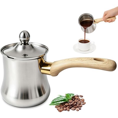 Cafetière Grecque Arabe Avec Bec Et Couvercle,720Ml Cafetière Turque En Acier Inoxydable,Cafetière En Cuivre Martelé,Cezve Pour Faire Du Café Turc Pour Moka,Thé,Voyage,Maison,Cuisinière A Induction (1/5)