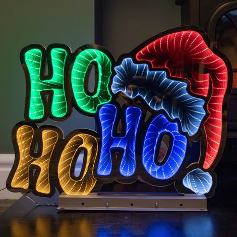 40cm Infinity Ho Ho Ho on Metal Base with Multi-Coloured LEDs (1/5)