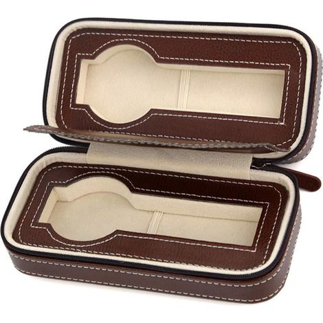 Boîte à Montres Portable 2 Emplacements Design à Fermeture Éclair Marron Élégante