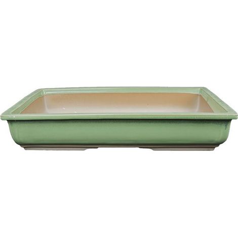 Vaso per bonsai Giapponese Morrisan rettangolare in gres smaltato verde 28x19,5x5 cm - B19-32a (1/4)