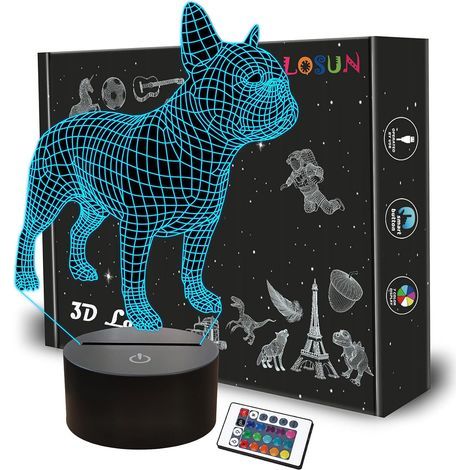 Lampe bouledogue français, télécommande 16 couleurs changeantes lampe pour enfants Illusion d'optique 3D - Cadeaux parfaits pour les garçons, les filles pour l'anniversaire de Noël ou les vac (1/5)