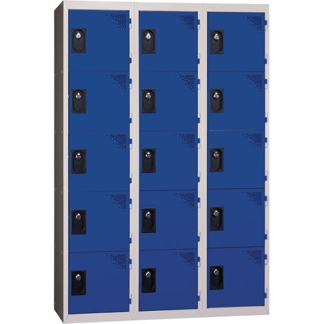 PROVOST - Vestiaire multicases monobloc Provost - 3 colonnes x 5 cases en acier bleu