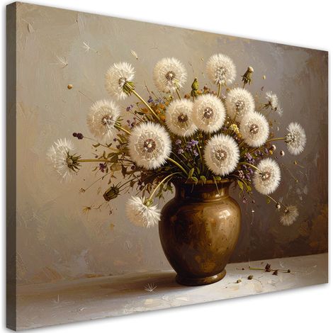 Tableau déco Bouquet de pissenlits dans un vase beige 90x60 (1/4)
