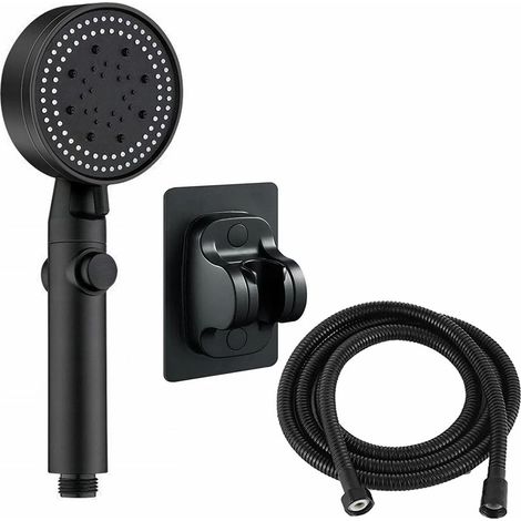 Douchette à main avec 6 modes d'économie d'eau, bouton pause, couleur noir mat, avec flexible, pour une utilisation quotidienne dans la salle de bain.-AquaForge (1/5)