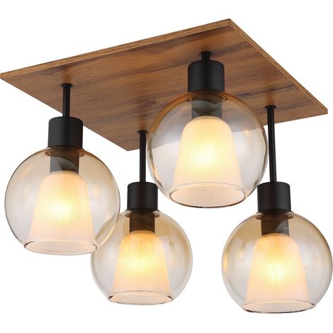 Globo Barry I Plafonnier Cluster Shade en verre ambré noir mat, 4 ampoules E27