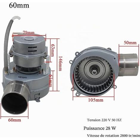 Ventilateur centrifuge 220V avec clapet anti-retour air moteur extracteur radial poêle granulés four chaudière (1/3)