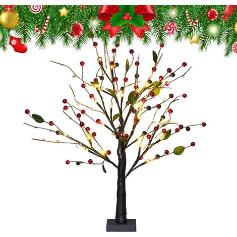Arbre Illuminé Baies Rouges Fleuries Décor De Noël avec Lumières LED Arbre Festif Centre De Table Pour Bureau, Restaurant, Salon, Chambre, Cheminée, Café, Fêtes D'Hiver (1/5)