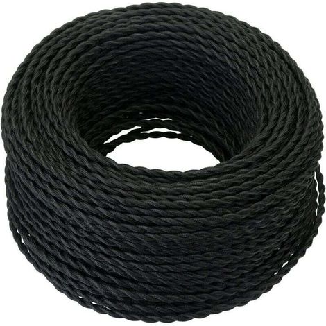 Câble Electrique Textile 10M，Rétro Corde de chanvre tressé torsadée Câble 2x0,75 mm², 2 fils torsadés toronnés，pour DIY Pendentif Lampe/Noir..