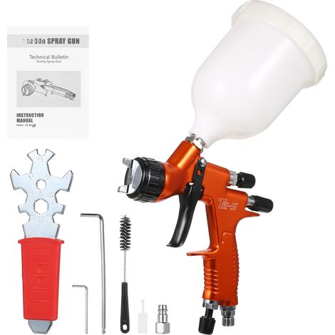 Hochdruck-Farbspritzgerät mit Schwerkraftzufuhr, 1,3-mm-Düse, feine Zerstäubung, 600-ml-Mini-Druckluftspritzpistole, für Autolackierung, Möbel und Fahrzeuge, orange