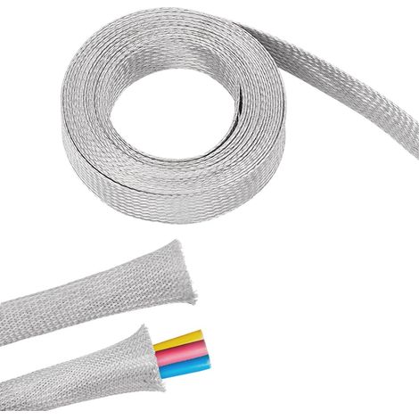 0.78" Large Gaine Tressée Acier Inoxydable pour Câble Tressé Gaine de Blindage Sangles de Terre Protection Treillis Métallique Plat Flexible Extensible Ruban Évolutif Fil Plat (1/5)