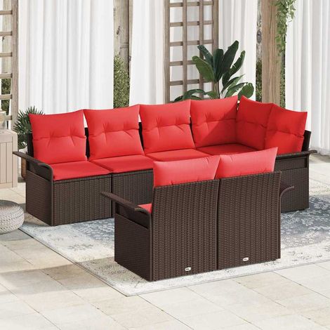Set Divano da Giardino con cuscino 7 pcs Marrone Poly Rattan vidaXL (1/5)