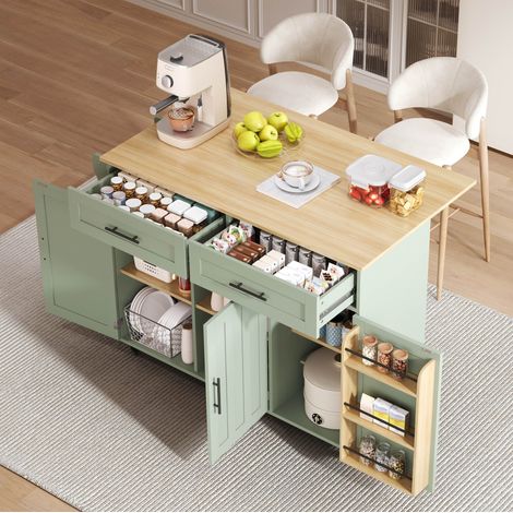 Mueble de cocina con tablero abatible 129 x 46 x 91,5 cm verde antiguo HAVRYA (1/5)
