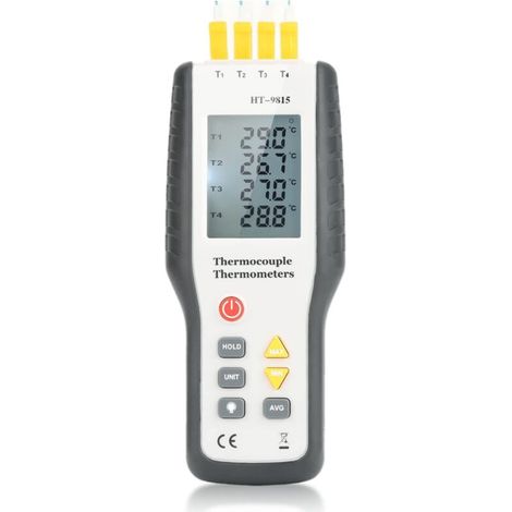 Thermomètre à thermocouple numérique ,Thermomètre à capteur de thermocouple numérique à 4 canaux de type K , Thermomètre à thermomètre numérique avec affichage des données Min/Max/Moyenne et fonction (1/5)