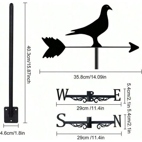 Dekorative Wetterfahne in Form einer Taube für den Außenbereich, ideal für Bauernhöfe, Gärten und Terrassen. (1/5)