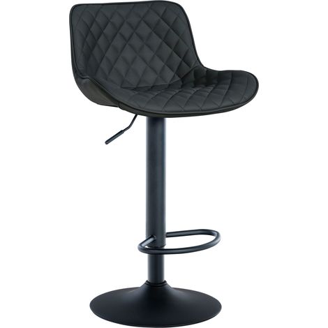 Taburete de bar x1 asiento con costura decorativa de rombos en PVC negro y patas de metal negro 100005223 (1/5)