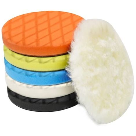 BUNTHAUS PA Lot de 6 tampons de polissage de 5.6 pouces de 140 mm pour plaque arrière de 5 pouces - Éponge et tampons de laine - Kit de polissage pour tampon de voiture - Polisseur, polissage et cire (1/4)