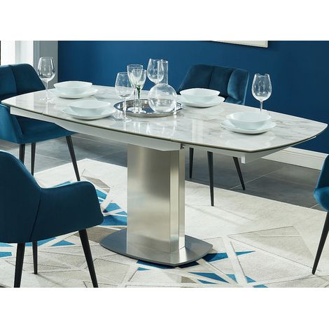 Table à manger extensible TALICIA - 4 à 6 personnes - Céramique et Acier - Effet Marbre (1/3)