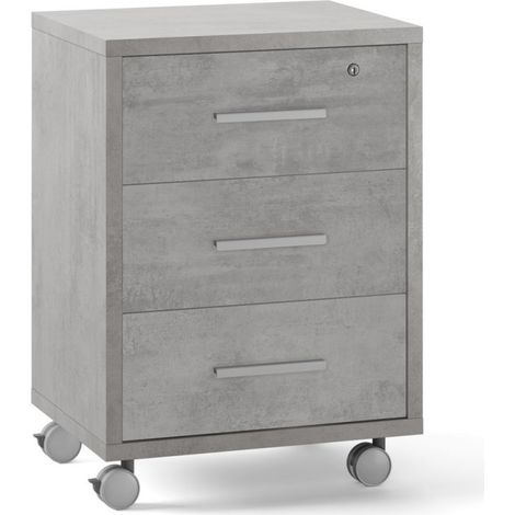 Bürokommode mit drei Schubladen mit Rollen Beton Cemento 51x41x h71 cm