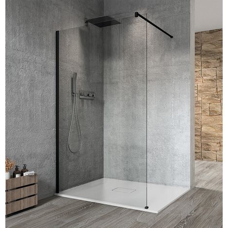 VARIO BLACK Panneau de douche monobloc, mural, verre clair, 800 mm (1/4)