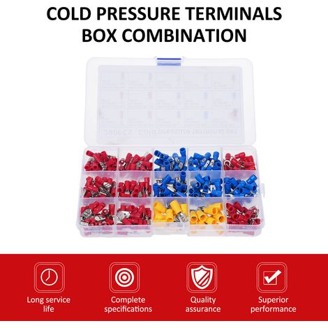 Set di terminali a pressione fredda, connettori per cavi elettrici, terminali a crimpare isolati, kit assortimento misto. (1/5)
