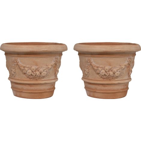 Biscottini – Lot de 2 vases ronds en terre cuite antigel 40 cm diamètre – Résistants aux intempéries – Fabrication artisanale Toscane – Pour jardin et balcon (1/5)