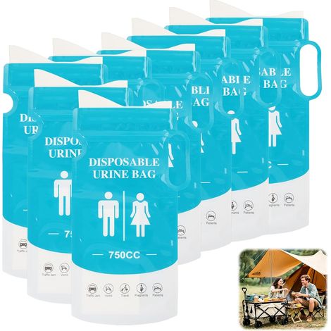 8 Pièces Sacs à Urine Jetables 750ml, Urinoirs Portables avec Poignée, Sacs Anti-Fuite Multifonctions pour Adultes et Enfants, Idéal Voyage, Camping, Embouteillage, Mal des Transports (1/5)
