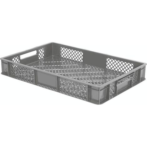 BRB 156 Stück Eurobehälter durchbrochen/Bäckerkiste, LxBxH 600x400x90 mm, PE-HD, lebensmittelecht, Palettenware (grau)