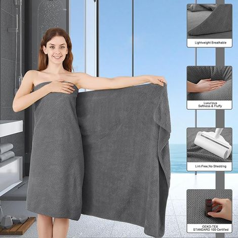 Serviette de Bain 100x200 cm Microfibre Serviettes de Spa Sauna Plage Maison Gris (1/4)