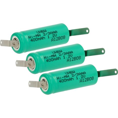 vhbw 3x Batteries remplacement pour 2/3AAA pour modéle RC (400mAh, 1,2V, NiMH, vert, avec cosse à souder (Z)) (1/5)