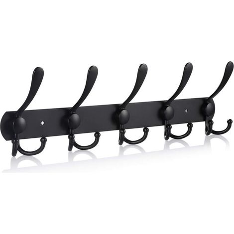 Stainless Steel Wall Mounted Coat Rack, Coat Hooks Wall Mounted Hook for Coats Towels Bathrobes (Matte Black, 15 Hooks, 2pcs)