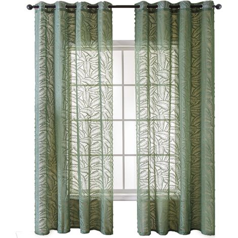Voilage décoratif vert élégant – 140×200 cm – 2 panneaux – rideaux en dentelle pour salon et chambre