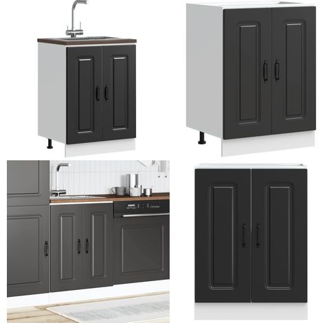 vidaXL Meuble bas pour évier Kalmar noir 60x46x81,5 cm bois ingénierie (1/5)