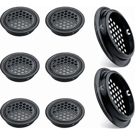 Set mit 8 runden Edelstahl-Lüftungsgittern für Küchenmöbel, 53 mm, schwarz.