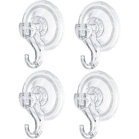 Lot de 4 Crochet Ventouse Mural, Crochet de Salle de Bain Plaque Porte Serviette Couronne Peignoir Manteau Torchon, Ustensile Plastique de Cuisine/Bureau Transparent, Support Puissant  Blanc