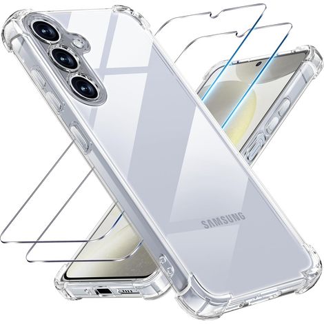 3 en 1 Coque et Verre Trempé pour Samsung Galaxy S24 5G, [Coussin d'air Intégré] Anti-Jaunissement Souple TPU Bumper Coque Protection pour Samsung s24 5g, Transparente (1/5)