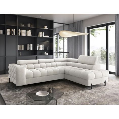 Ecksofa mit Schlaffunktion Sofa AMARA Stoff Aphrodite Weiß Ottomane Rechts (1/5)