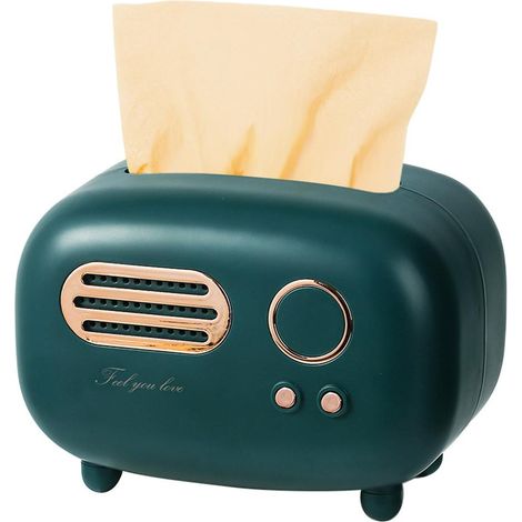étagère rangement-Boîte à mouchoirs vintage en ABS – Boîte pour salon en forme de radio vintage avec rangement facile (Vert Sparrow Lake, 19.7x13.2x13.8cm) (1/4)