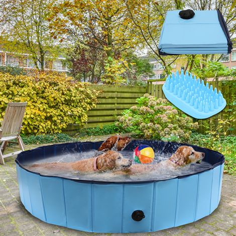 TolleTour Piscina plegable para perros de PVC antideslizante, bañera para animales 160 x 30 cm, azul