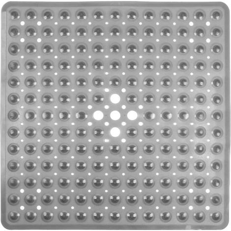 BEBUSINGOTO Tapis de bain carré antidérapant en PVC, ventouses à haute adhérence, antibactérien, résistant à la moisissure (53x53 cm, gris clair) (1/5)