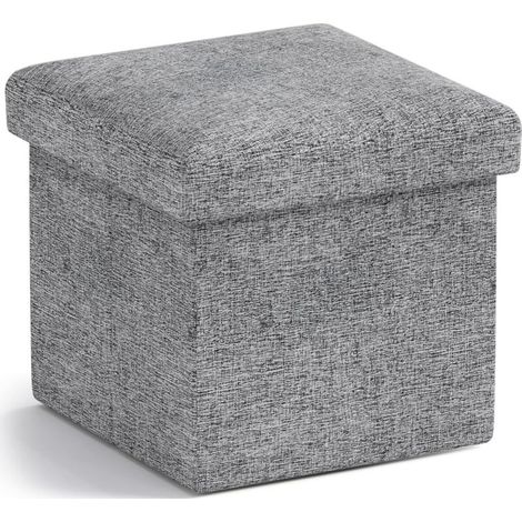 Klappbarer, quadratischer Leinenhocker mit Stauraum für Wohnzimmer, Schlafzimmer, Büro, Studentenzimmer – 30 x 30 x 30 cm, grau