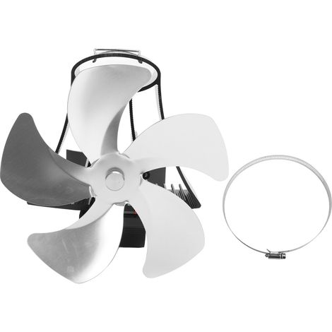 5 Blade Wall Hanging Fireplace Fan Aluminum Alloy Magnetic Silent Heat Powered Hanging Stove Fans for Gas Stoves Silver