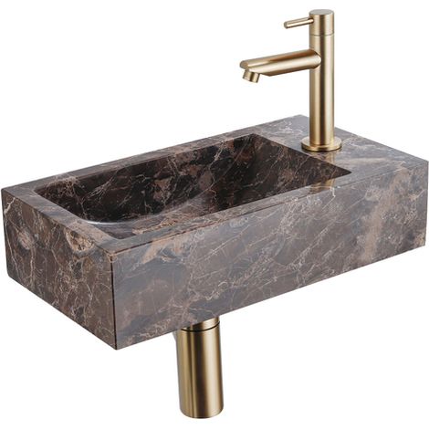 Saniclass Fuente Ensemble lave-mains - 40x22x10cm - trou de robinet à droite - robinet de lave-mains laiton brossé PVD - bonde - siphon abaissé - Dark (1/5)