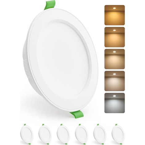 Spots de Plafond Extra Plat 10W, Trou 115mm - 130mm Spot LED Encastrable Salle de Bain, 2700K 3000K 4000K 5000K 6000K 5CCT Reglable, IP44 Etanche, Lot de 6 (1/5)