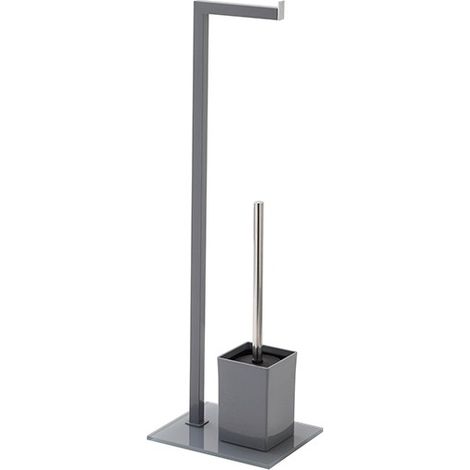 Piantana portascopino con portarotolo base in vetro temperato grigia L18xH70,5xP22 cm Feridras