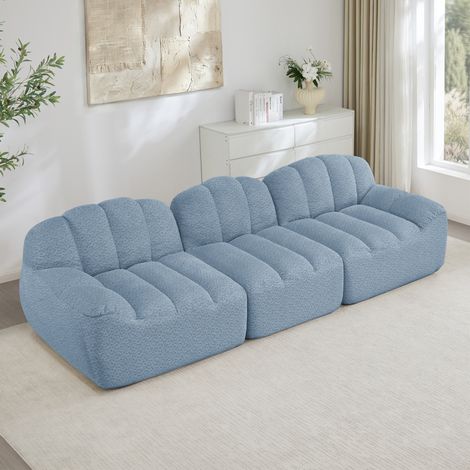 Sofa 3-Sitzer modular, Granulierter Fleece Blau, rahmenloses Design, 32D-Hochdichtschaum, Ottoman, sofort nutzbar (1/5)