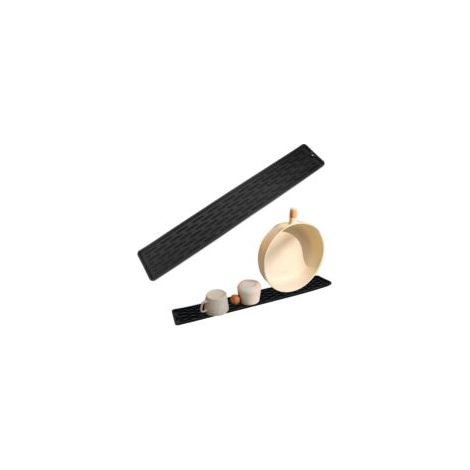 Schmale, rutschfeste Silikon-Abtropfmatte, geeignet für Geschirr, Flaschen, Tassen, Schneidebretter, Schwämme usw. Maße: 55 x 9 x 0,5 cm, schwarz. – Crezuo