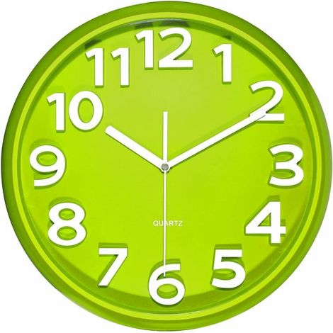 Horloge Murale - 33 Cm - Mouvement Quartz Silencieux - Cadran Vert Avec Chiffres Blancs En Relief - Verre Cristal - Pour Cuisine Salon Chambre Bureau