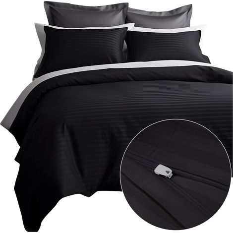 Bettwäsche-Set 140x200 Satin 100% BAUMWOLLE schwarz mit klassischen Streifen (1/5)