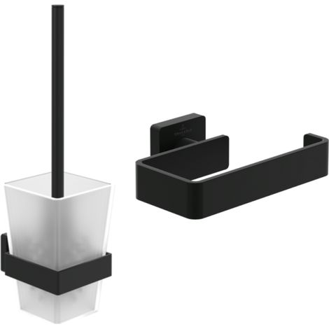 Dispensador de papel higiénico sin tapa + escobilla VILLEROY ET BOCH Striking Negro mate Cromo